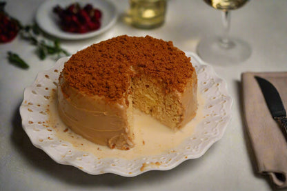 Lotus Biscoff and Speculoos Spread flavoured Tres Leches Cake with Biscuit Crumbs as topping
