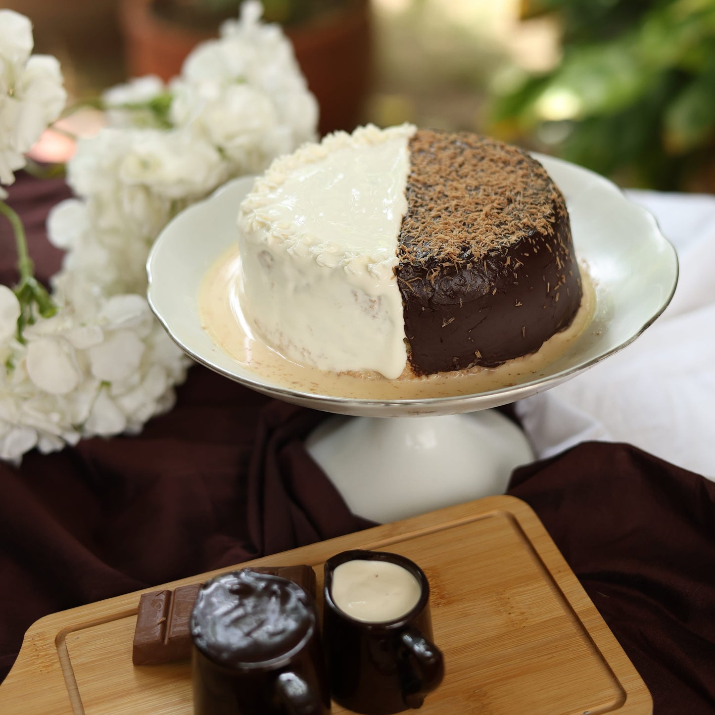 Sugar-Free Tres Leches Chocolate and Cream Duo: A guilt-free delight, freshly baked and soaked in our signature Tres Leches blend, layered with rich chocolate and creamy goodness.